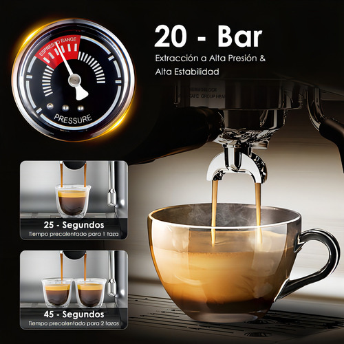 Cafeteira expresso com batedor de leite e moedor de café, para café expresso e cappuccino com leite, reservatório de água removível de 2,8 L, 20 bar, 1450 W