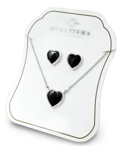 comprar Aretes Dije Y Cadena En Plata Piedras Onix Corazón