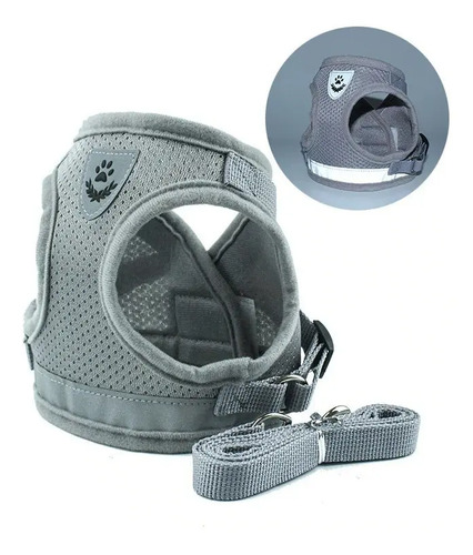Coleira Peitoral Cães E Gatos Ajustável Com Guia Colete Pet Cor Cinza Reflexível Tamanho da coleira GG