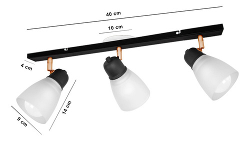 Aplique 3 Luces Tulipa Vidrio Pared Baño Interior Led E27 Estructura Negro/Cobre