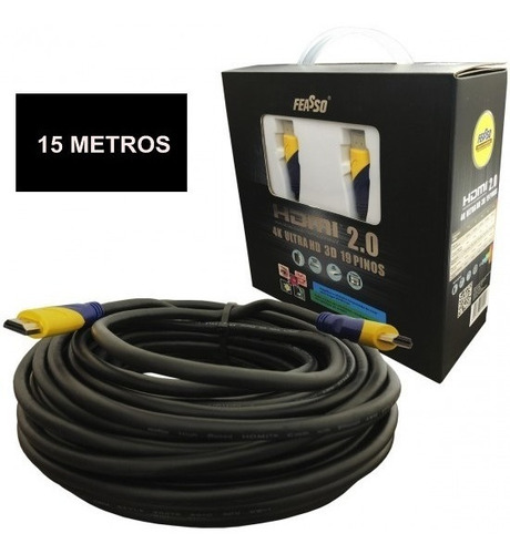  Cabo Hdmi 15m Blindado 15 Metros 2.0 4k Ultra Hd 3d 19 Pino