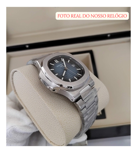 Relogio Patek Nautilus Automático Mostrador Azul Prateado Prateado Prateado Azul