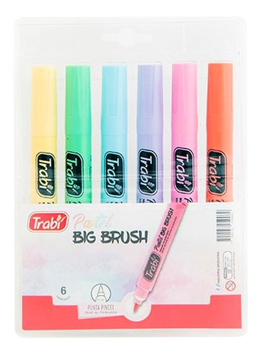 Marcador Trabi Big Brush X 6 Colores Pastel Punta Pincel 