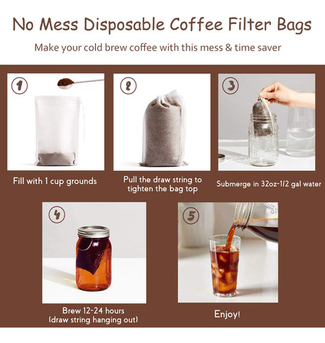 Filtros Desechables Para Café Frío 100 Bolsas Premium 4x6