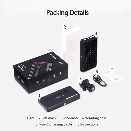 Imagen 4 de 10 de Luz Led Continua Rgb Vijim Vl196 Bateria Interna+ Accesorios