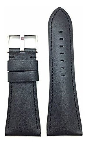 Banda De Reloj De Cuero Genuino 32mm Negro | Correa Para La