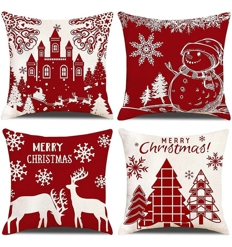 Fundas De Almohada Navidad, Funda De Cojín Decorativa 4pzs Navidad