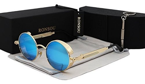 Ronsou Steampunk Style Round Vintage Gafas De Sol Polarizada