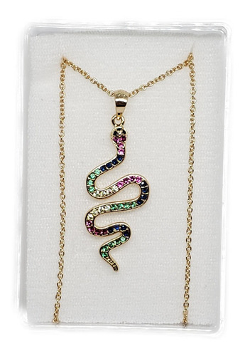 Imagen 1 de 3 de Collar De Serpiente Y Zirconias 1 Pz De Oro Laminado+estuche