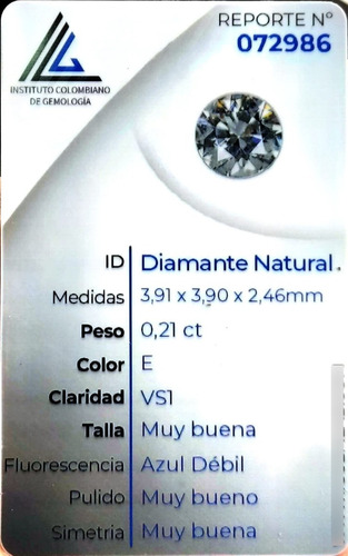 Diamante Natural Certificado 0.21ct 