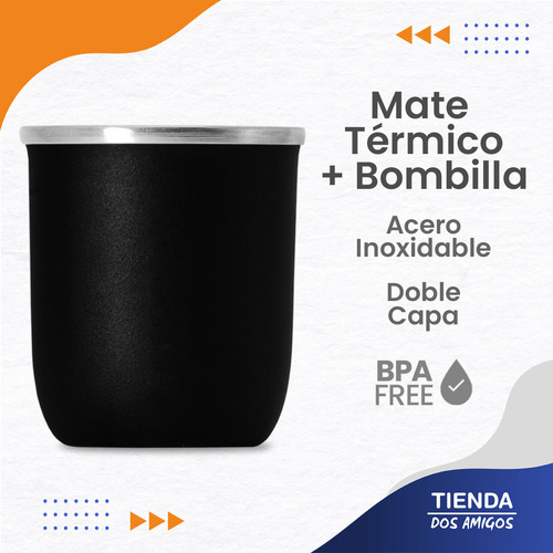 Mate Térmico De Acero Inoxidable Con Bombilla De Color Negro
