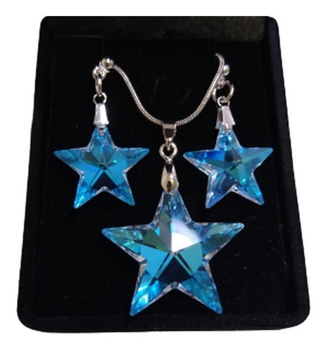 Colar E Brincos Estrela Cristal Swarovski Blue Ab