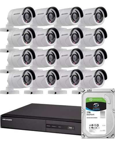 Kit Seguridad Hikvision Dvr 16 + 1tb + 16 Camaras 2mp 1080p