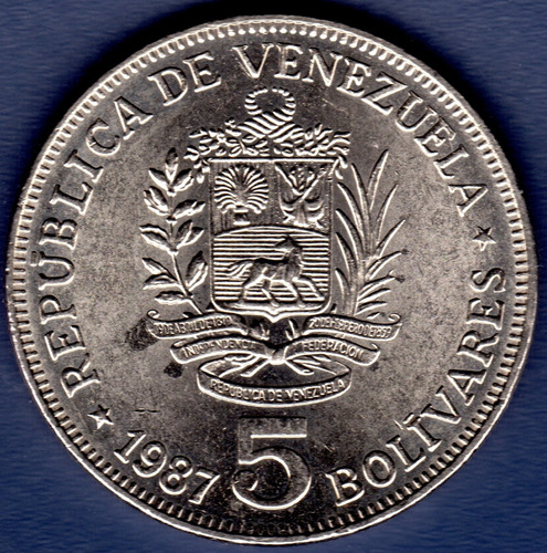 5 Bolívares 1987 Moneda De Venezuela Fuerte