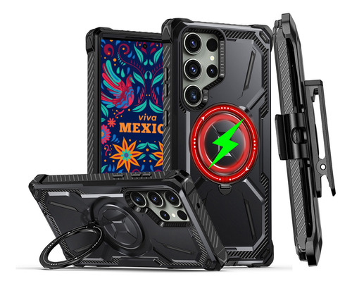 Premium Protection Case for Samsung Galaxy S23 Ultra 5g (cover with 1 Support and 1 Back Clip, Black)