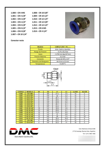Conector Recto Rosca 1/8 Para Tubo De 6mm X 5 Unidades