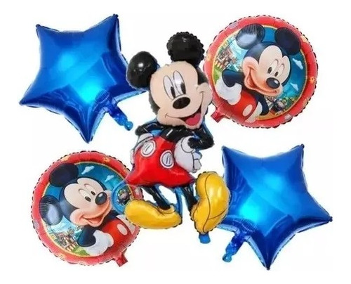 Set 5 Globos Metálicos Diseño Infantil Mickey Mouse.