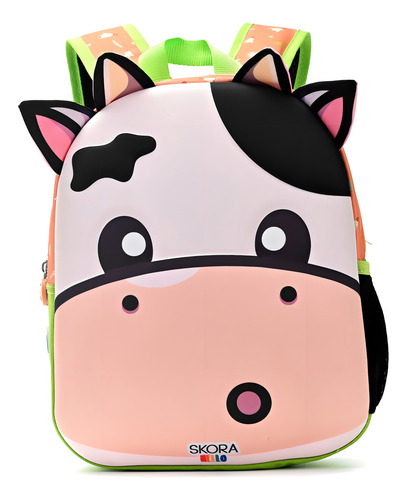 Mochila Skora Escolar Jardin Animalitos Color Vaquita