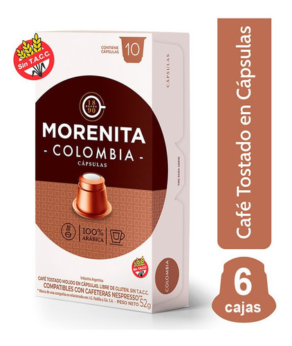 Morenita Cafe En Capsulas Espresso Colombia 10caps X 6 Cajas