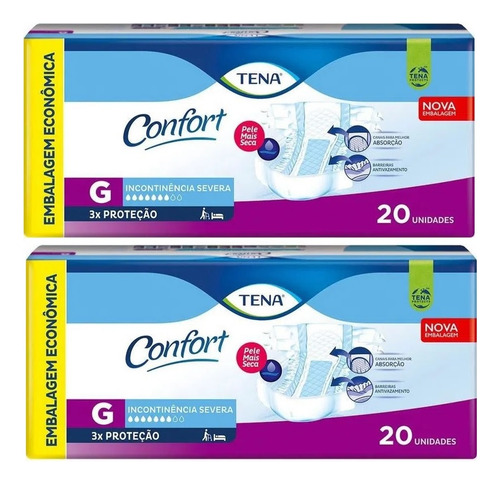 Kit 2 Fralda Adulto Tena Confort G Com 20 Unidades - Tena