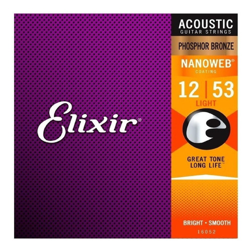 Elixir Nanoweb 16052 Cuerdas Guitarra Acustica Bronce 12-53