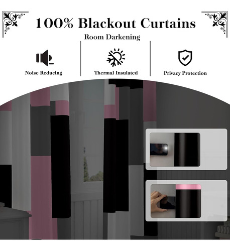 Cortinas Largas Blackout Con Diseño Cuadros Rosa 132x213 Cm