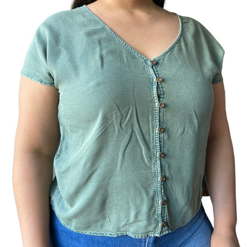 Blusa Mujer Lisa Verano Abotonada Talle Grande Importada