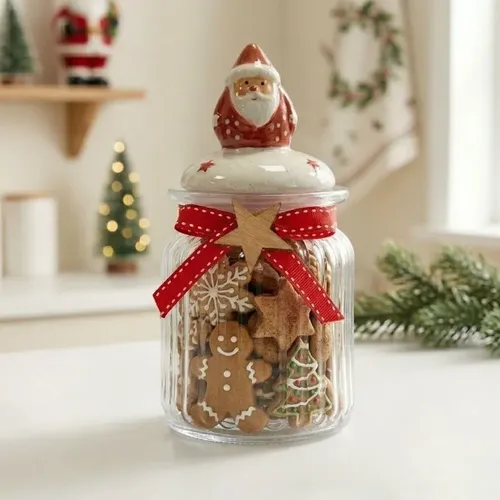 Pote Decorativo De Vidro De Natal Papai Noel 300ml