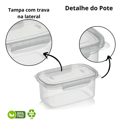 Pote Alto Com Travas 2,2 L Transparente Microondas Freezer