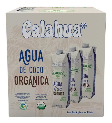 Calahua Acapulcoco Agua De Coco Orgánica 6pzas De 1 Lt