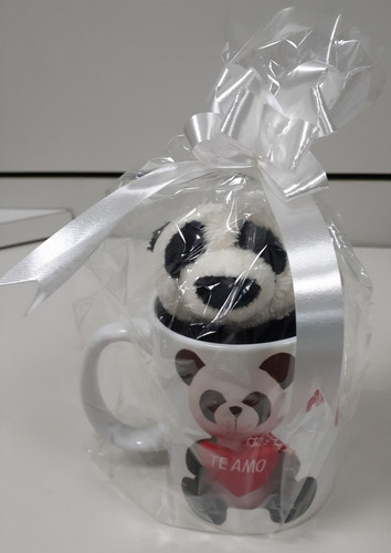 Urso Ursinho Panda 15cm Na Caneca Romântica Namorados Natal