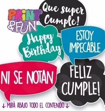 Photo Booth Cumpleaños Imprimible 20 Frases Props - 2x1