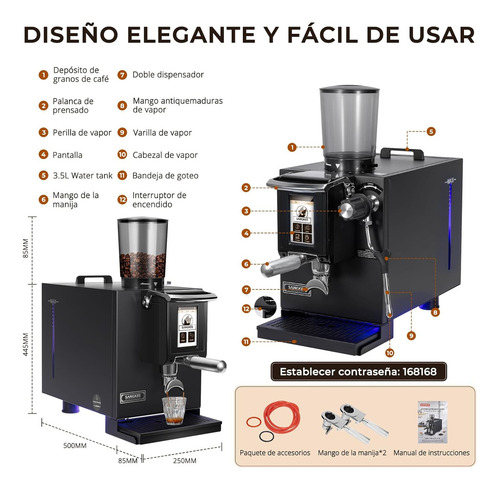 SANGKEE Cafetera Espresso Comercial, con molinillo integrado y espumador de leche, Doble Caldera, control PID+NTC, Rey de la relación calidad-precio comercial, Ideal Para Cafeterías Y Uso Negocios