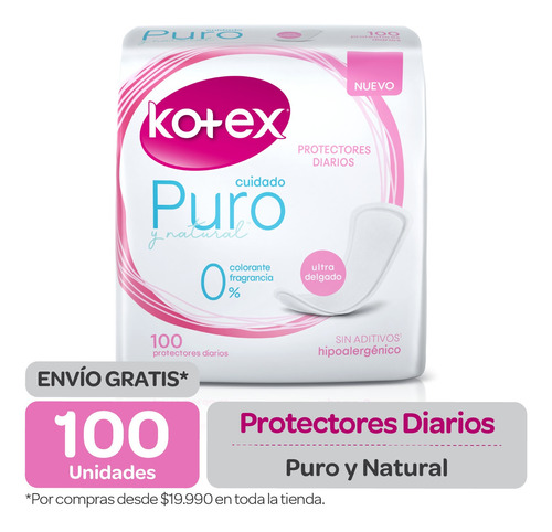Protector Diario Kotex  Puro Y Natural - 100 Un