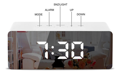 Reloj Despertador Con Espejo Multifuncional, Pantalla Led Di