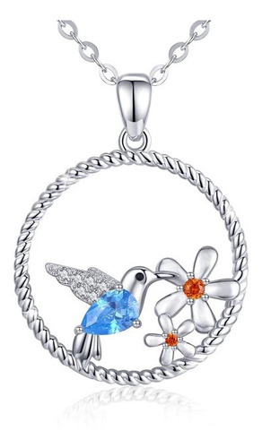 Collar Pajaro Picaflor Cristal Flor Plata 925 Mujer Joyas