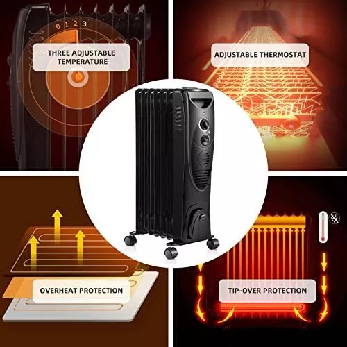 Kismile - Radiador de aceite, silencioso, 1500 w, calentador con luces  indicadoras, 3 ajustes de calor, características de seguridad portátiles