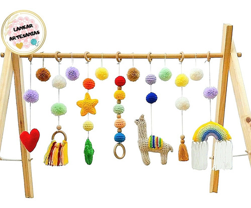 Gimnasio Montessori Bebe Nordico Madera Llama Y Arcoiris