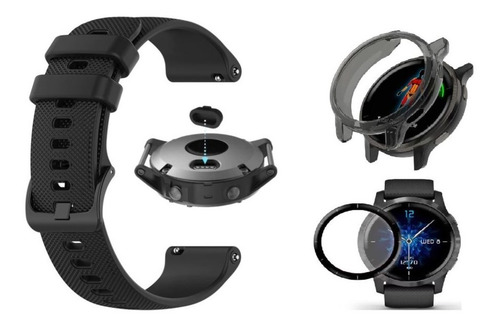 Kit Pulseira Pelicula 3d Capa Plug Para Garmin Vivoactive 4