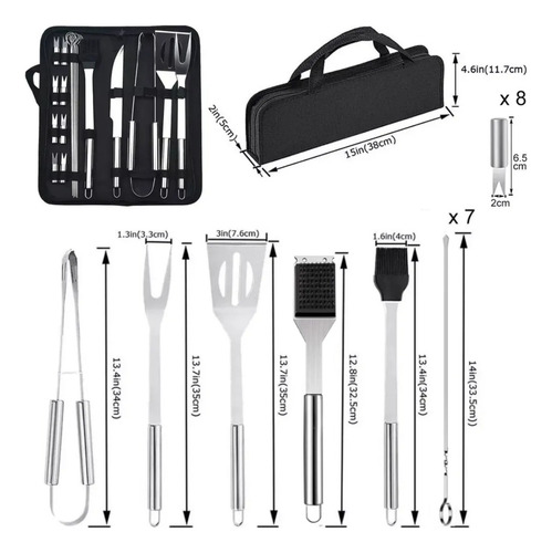 Set De 21 Juego De Utensilio Para Asador Carne Acero Inoxido