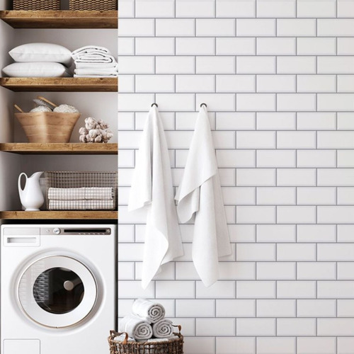 Papel De Parede Azulejo Hidráulico Adesivo Metro White