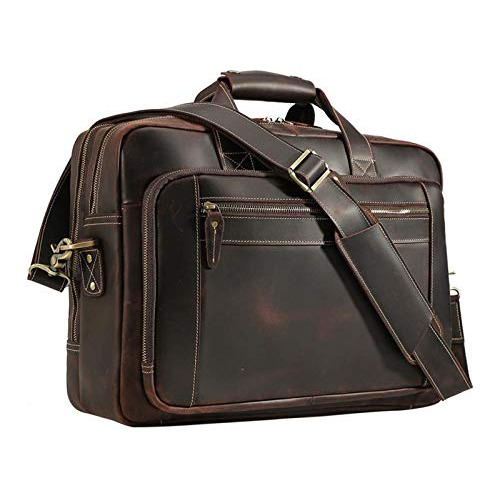 Vintage Full Grain Leather Briefcase For Men Fits 17  L...