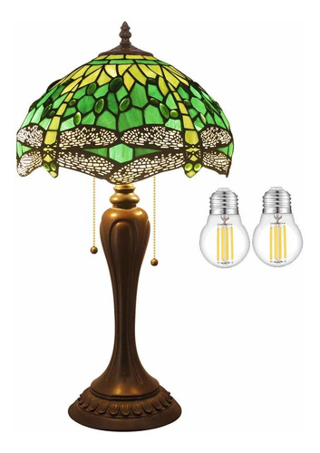 Lámpara Tiffany Verde De Cristal Manchado Bolas Libélula Est