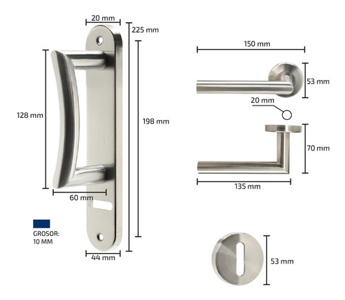 Imagen 3 de 7 de Picaporte Y Manija Cromados Para Puertas Acero Inoxidable