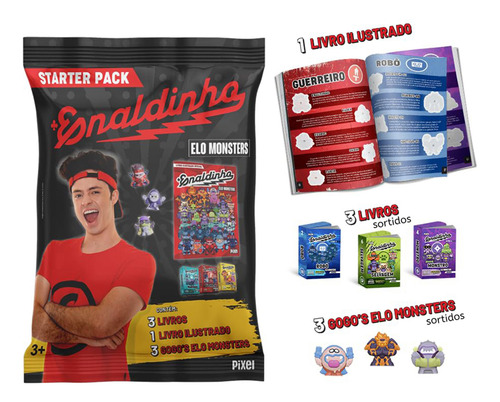 Enaldinho Coleção Elo Monsters Starter Pack Com Álbum Ilustrado Oficial + 3 Livros Sortidos + 3 Gogo's Elo Monsters Sortidos