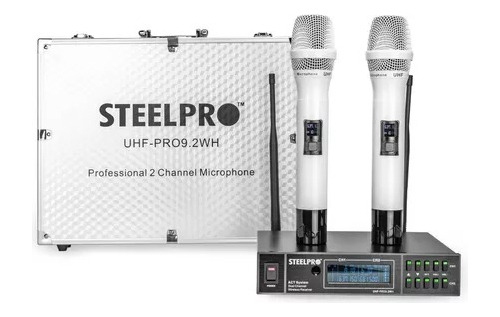 Microfono Uhf Profesional Blanco Frecuen Multicanal Steelpro