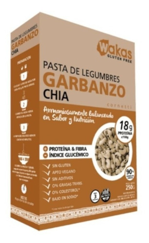 Fideos Cornetti Garbanzo Y Chia Libre De Gluten Wakas 250 Gr