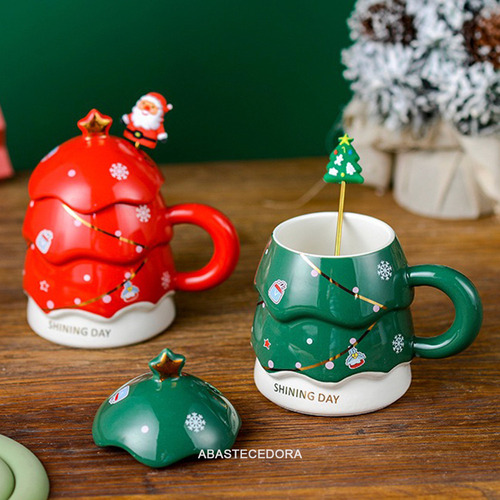 Taza De Café De Cerámica Festiva, Taza De Árbol De Navidad