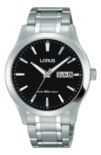 Reloj Lorus By Seiko Hombre Acero Clasico 50mts Rxn23dx9s Malla Plateado Bisel Plateado Fondo Negro