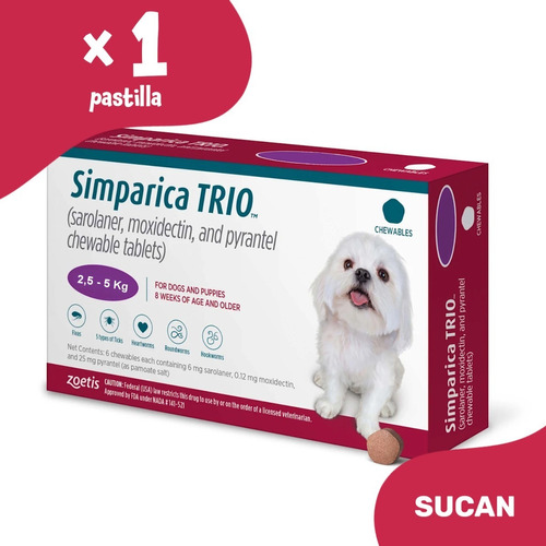 Pastilla Simparica Trio - Perros 2,5 A 5 Kg